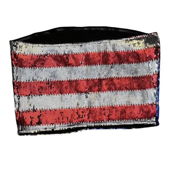 Bear Dance Sequin Strapless Tube Top - Blue, Red & Silver - Picture 4 of 5